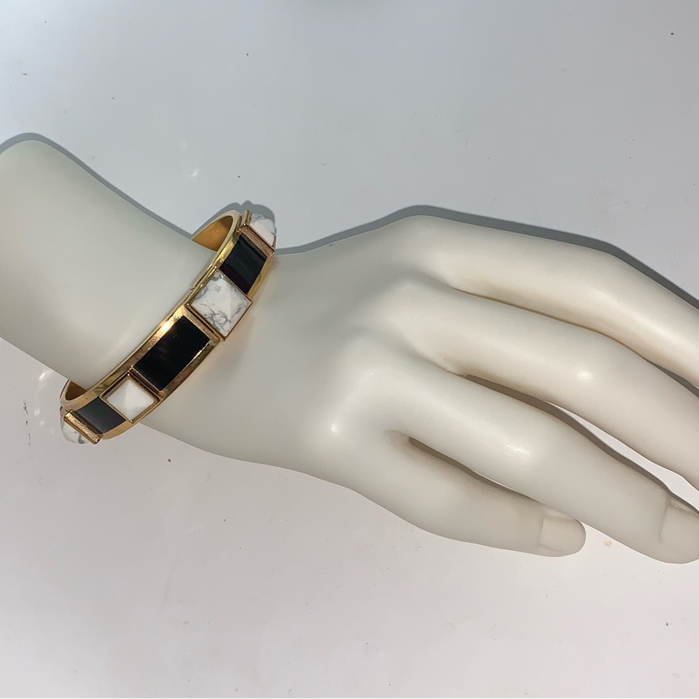 HENRI BENDEL 14k yellow gold plated CLICK CLACK cuff BRACELET w/stone STUDS - Picture 11 of 16